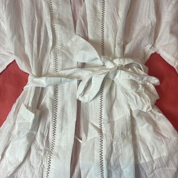 Dreamwell 100% Cotton Dobby Stripe White Kimono Robe Size M/L - Picture 5 of 10